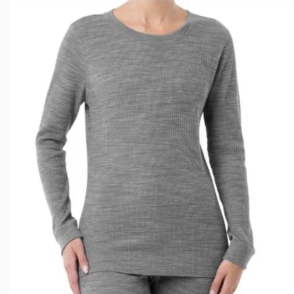 Fruit of the Loom Women's Long Underwear Waffle Crew Neck Thermal Top gray grey - Picture 1 of 8